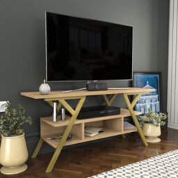 Decorotika Minerva Tv Stand Tv Unit For Tv's Up To 55 Inch Gold And Oak - thumbnail 3