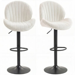 Homcom Modern Bar Stools Set Of 2, Swivel Counter Height Barstools, Cream - thumbnail 2