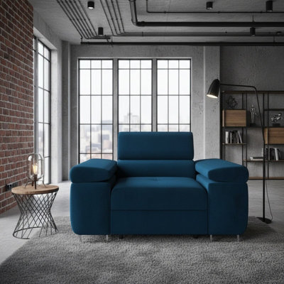 Torezio Armchair Adjustable Headrests Upholstered Freestanding Chipboard Frame Metal Legs 134X102X90Cm Blue - image 1