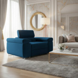 Torezio Armchair Adjustable Headrests Upholstered Freestanding Chipboard Frame Metal Legs 134X102X90Cm Blue - thumbnail 2