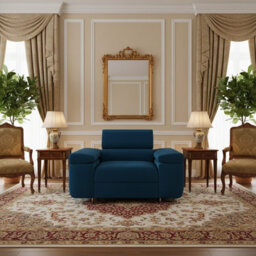 Torezio Armchair Adjustable Headrests Upholstered Freestanding Chipboard Frame Metal Legs 134X102X90Cm Blue - thumbnail 3