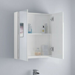 Affine Bathroom Mirror Cabinet 2 Door Storage Cupboard Modern Wall Mounted White 600mm - thumbnail 7