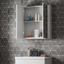 Affine Bathroom Mirror Cabinet 2 Door Storage Cupboard Modern Wall Mounted White 600mm - thumbnail 3