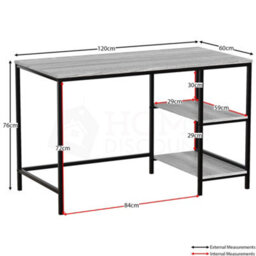 Lassic Vida Designs Brooklyn Grey Desk With 2 Shelves Sturdy Computer Office Desk - thumbnail 2