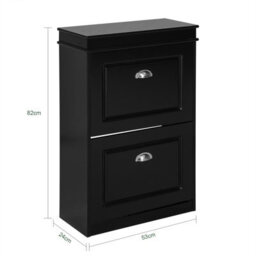 Sobuy Fsr78-Sch, Shoe Rack Cabinet Mdf Wooden Cupboard With 2 Flip Drawers Slim Shoe Storage Unit,black,w53.5Xd24Xh82.5 - thumbnail 3