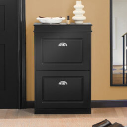 Sobuy Fsr78-Sch, Shoe Rack Cabinet Mdf Wooden Cupboard With 2 Flip Drawers Slim Shoe Storage Unit,black,w53.5Xd24Xh82.5 - thumbnail 2