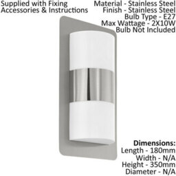 Modern Ip44 Outdoor Wall Light In Stainless Steel With Dual E27 Bulb Fittings - thumbnail 2