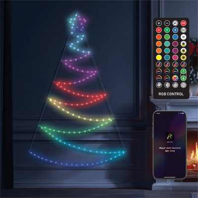 Xmas Haus Pre-Lit Rgb Flat Christmas Tree Silhouette Plastic Frame, App Or Handheld Remote Controlled 1.3M - image 1