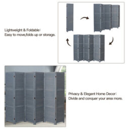 Living And Home 6 Panel Grey Solid Wood Folding Home Room Divider Indoor Privacy Screen H 170Cm X L 240Cm - thumbnail 5