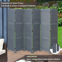 Living And Home 6 Panel Grey Solid Wood Folding Home Room Divider Indoor Privacy Screen H 170Cm X L 240Cm - thumbnail 2