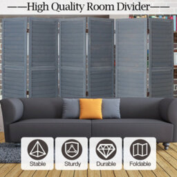 Living And Home 6 Panel Grey Solid Wood Folding Home Room Divider Indoor Privacy Screen H 170Cm X L 240Cm - thumbnail 3