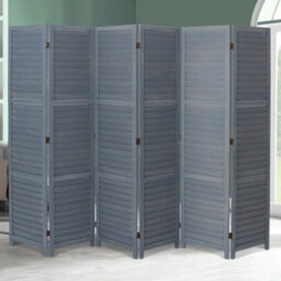 Living And Home 6 Panel Grey Solid Wood Folding Home Room Divider Indoor Privacy Screen H 170Cm X L 240Cm - thumbnail 1
