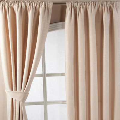"Homescapes Natural Chenille Pencil Pleat Lined Curtains Pair, 66 X 72""" - image 1