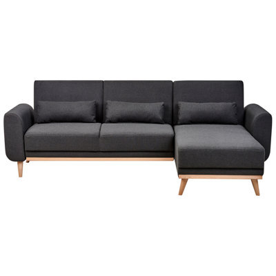 Beliani Corner Sofa Bed 3 Seater Ollsta Fabric Black Left Hand - image 1