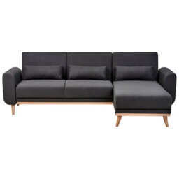 Beliani Corner Sofa Bed 3 Seater Ollsta Fabric Black Left Hand - thumbnail 1