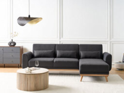 Beliani Corner Sofa Bed 3 Seater Ollsta Fabric Black Left Hand - thumbnail 2