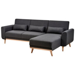 Beliani Corner Sofa Bed 3 Seater Ollsta Fabric Black Left Hand - thumbnail 5