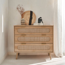Sweeek - 3-Drawer Chest With Wood And Rounded Cane Rattan Natural 90X39X79 Cm - Eva - thumbnail 6