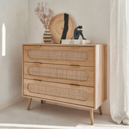 Sweeek - 3-Drawer Chest With Wood And Rounded Cane Rattan Natural 90X39X79 Cm - Eva - thumbnail 7