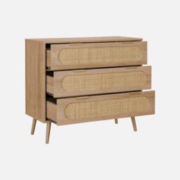 Sweeek - 3-Drawer Chest With Wood And Rounded Cane Rattan Natural 90X39X79 Cm - Eva - thumbnail 4