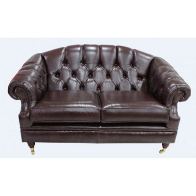 Chesterfield 2 Seater Old English Dark Brown Leather Sofa Settee Bespoke In Victoria Style - image 1