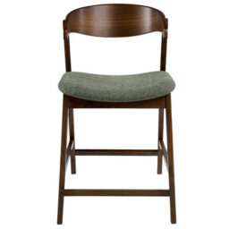 Wyld And Coco Classic Living Set Of 2 Bar Chairs, Brown And Green, Polyester Upholstery, Rubberwood Legs, Retro Traditional Style - thumbnail 1