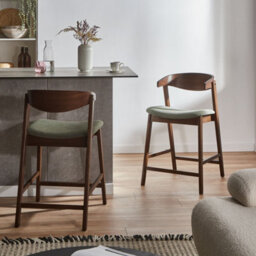 Wyld And Coco Classic Living Set Of 2 Bar Chairs, Brown And Green, Polyester Upholstery, Rubberwood Legs, Retro Traditional Style - thumbnail 2