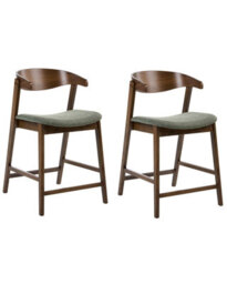 Wyld And Coco Classic Living Set Of 2 Bar Chairs, Brown And Green, Polyester Upholstery, Rubberwood Legs, Retro Traditional Style - thumbnail 3