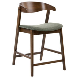 Wyld And Coco Classic Living Set Of 2 Bar Chairs, Brown And Green, Polyester Upholstery, Rubberwood Legs, Retro Traditional Style - thumbnail 4