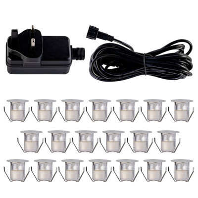 First Choice Lighting Set Of 20 30mm Stainless Steel Ip67 Warm White Led Plinth Decking Kit - image 1