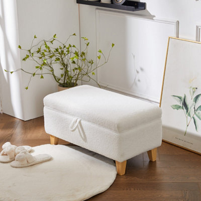 Darphe White Teddy Upholstered Storage Ottoman Footstool - image 1