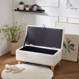 Darphe White Teddy Upholstered Storage Ottoman Footstool - thumbnail 2