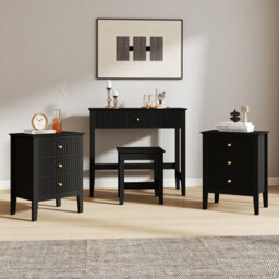 Melody Maison Dressing Table, Stool & Pair Of 3 Drawer Bedside Tables - Hales Black Range - thumbnail 2