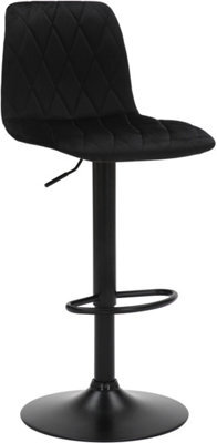 Lamboro Verona Velvet Kitchen Bar Stools, Matt Black Stem & Base, Height Adjustable Gas Lift With Backrest, Breakfast Bar Stool - Black - image 1