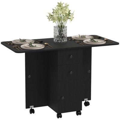 Black Folding Dining Table With Drop Leaf For 4-6 Rolling Kitchen Table - image 1