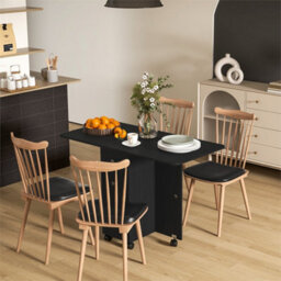 Black Folding Dining Table With Drop Leaf For 4-6 Rolling Kitchen Table - thumbnail 3