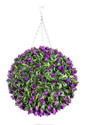Best Artificial 38Cm Purple Lush Tulip Hanging Basket Flower Topiary Ball - Suitable For Outdoor Use - Weather & Fade Resistant - image 1