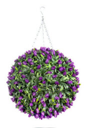 Best Artificial 38Cm Purple Lush Tulip Hanging Basket Flower Topiary Ball - Suitable For Outdoor Use - Weather & Fade Resistant