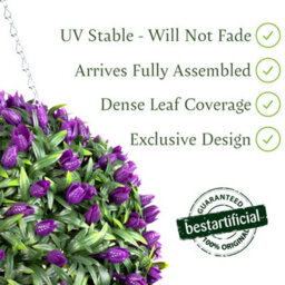 Best Artificial 38Cm Purple Lush Tulip Hanging Basket Flower Topiary Ball - Suitable For Outdoor Use - Weather & Fade Resistant - thumbnail 2