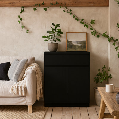 Wyld Haus Budapest Matt Black Wooden Sideboard 1 Drawer 2 Doors Freestanding - image 1