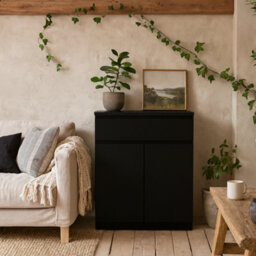 Wyld Haus Budapest Matt Black Wooden Sideboard 1 Drawer 2 Doors Freestanding - thumbnail 1