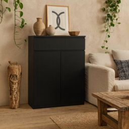 Wyld Haus Budapest Matt Black Wooden Sideboard 1 Drawer 2 Doors Freestanding - thumbnail 2