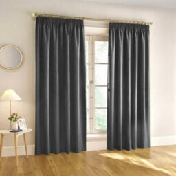Aspire Homeware Dark Grey Plain Blackout Room Darkening Pencil Pleat Curtain Pair (W)168Cm X (D)183Cm With Tie Back Pair - thumbnail 1