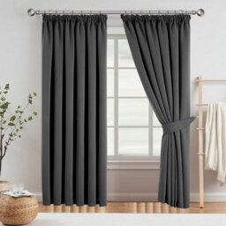 Aspire Homeware Dark Grey Plain Blackout Room Darkening Pencil Pleat Curtain Pair (W)168Cm X (D)183Cm With Tie Back Pair - thumbnail 8