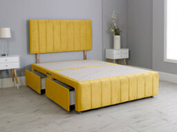 Comfy Deluxe 4Ft Small Double Panel Mustard Plush Divan Bed Set Headboard & Footboard 4 Drawers - thumbnail 2