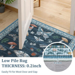 London Boutique 160X230Cm Mushroom Butterfly Area Rug, Washable Non-Slip Low Pile Carpet For Nursery, Bedroom, Living Room, Blue - thumbnail 8