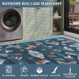 London Boutique 160X230Cm Mushroom Butterfly Area Rug, Washable Non-Slip Low Pile Carpet For Nursery, Bedroom, Living Room, Blue - thumbnail 6