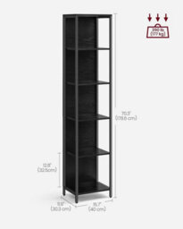 LEDREM 6-Tier Led Bookcase, Bookshelf With Dimmable Lights, Storage Shelf With Steel Frame, Ebony Black Lls121B58 - thumbnail 6