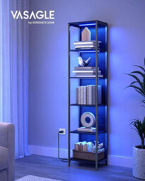 Vasagle 6-Tier Led Bookcase, Bookshelf With Dimmable Lights, Storage Shelf With Steel Frame, Ebony Black