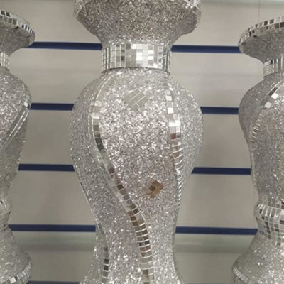 Biznest 30Cm Sparkle Diamond Crushed Crystal Sparkly Silver Mirrored Floor Vase Style 055